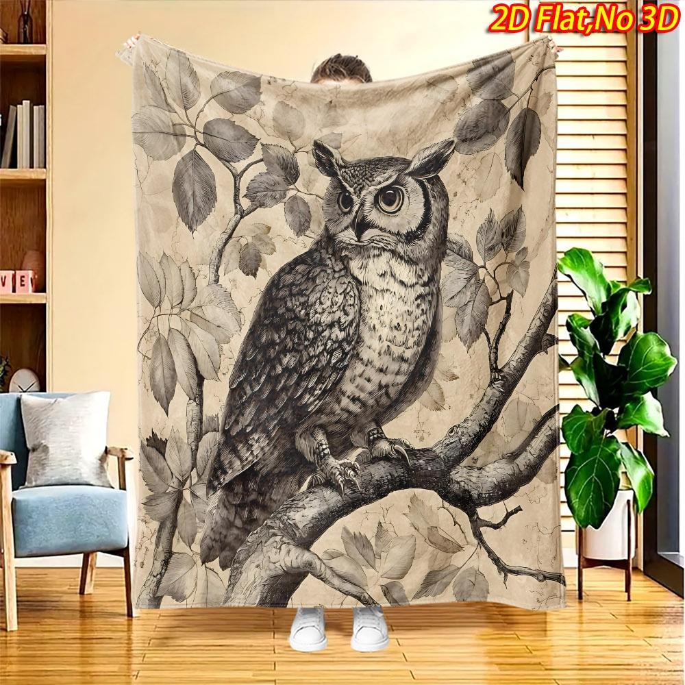 1pc Vintage Owl Print Blanket Suitable for All Seasons, Soft Flannel Throw Bedspread with Owl, Machine Washable Cozy Bedspread for Couch,, Dorm - Perf