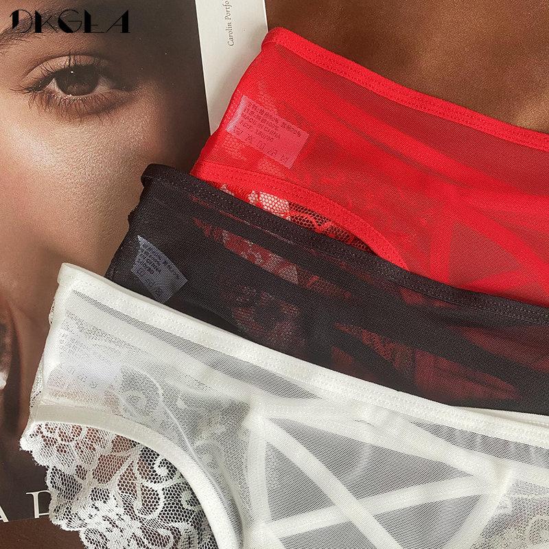 DKGEA Panties Sexy Low-Rise Briefs Lace Women Underwear Transparent Underpants