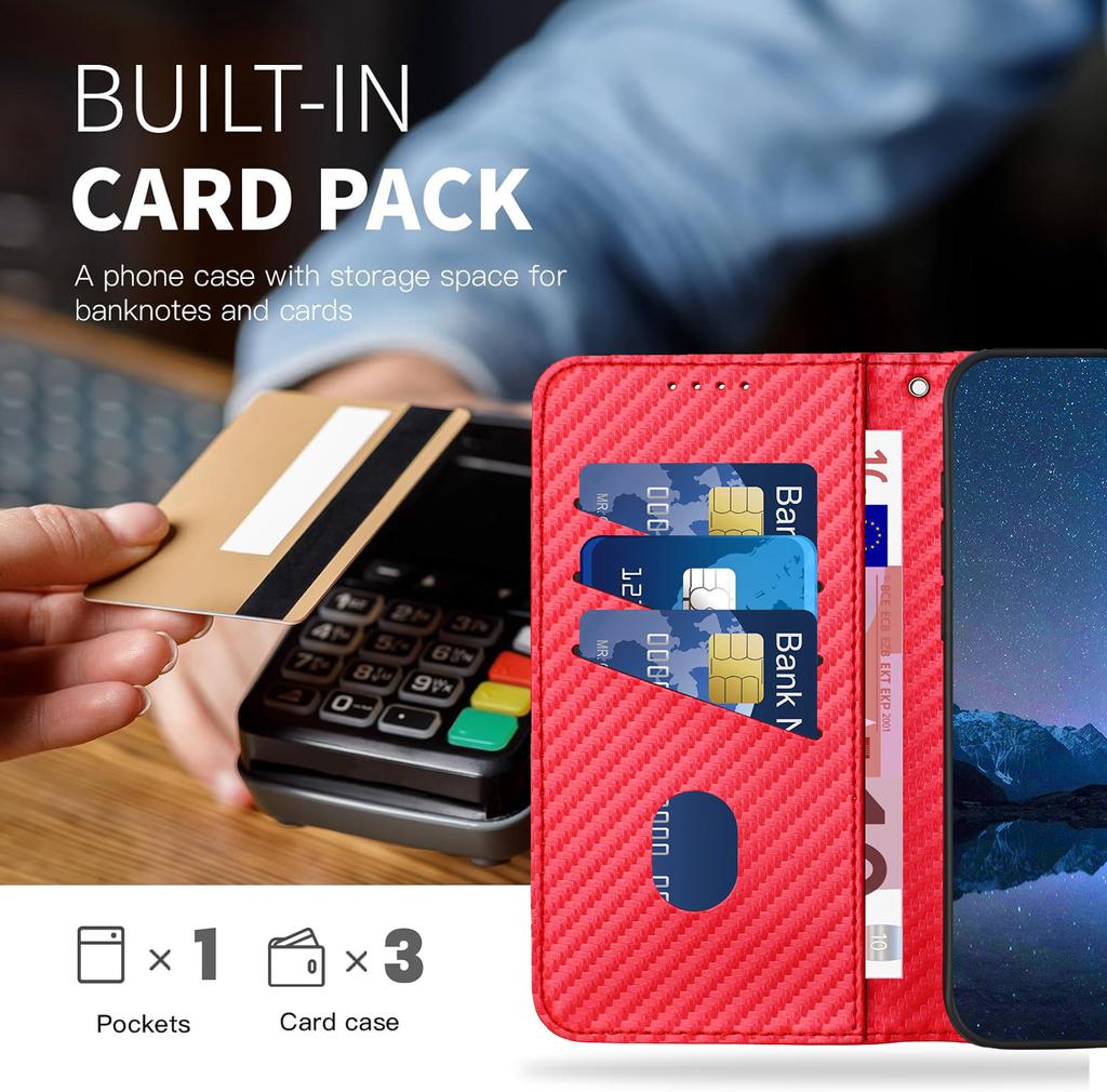 Imitating Carbon Fiber Patterns, PU Leather Wallet Card Bag Phone Case For Huaiwei P20,P30,P40,P50,Honor 50,Honor 60,Honor 70,Honor 90,X6,X7,X8...