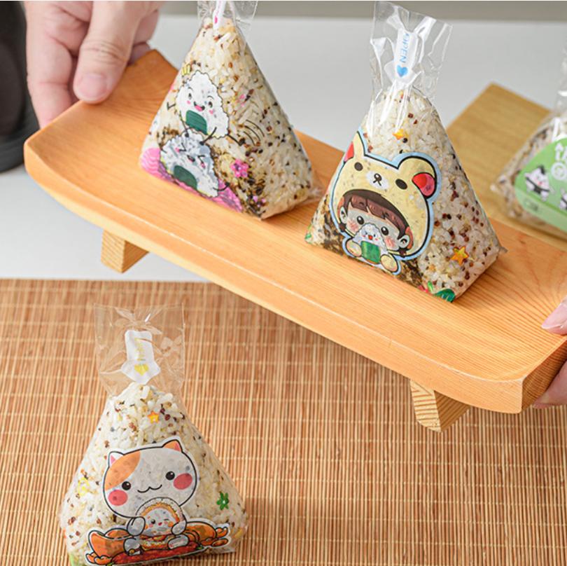 50/100Pcs Lovely Cartoon Triangle Rice Ball Packing Bag Seaweed Onigiri Sushi Bento Making Mold Bento Accessories Sushi Bags