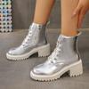 Золотые серебряные ботильоны на платформе для женщин 2024 года в стиле панк со шнуровкой на толстом каблуке, армейские ботинки, женские короткие ботинки на молнии Mujer