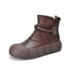 Johnature Genuine Leather Solid Color Short Boots Versatile Thick Sole Flat Shoes Women's Shoes