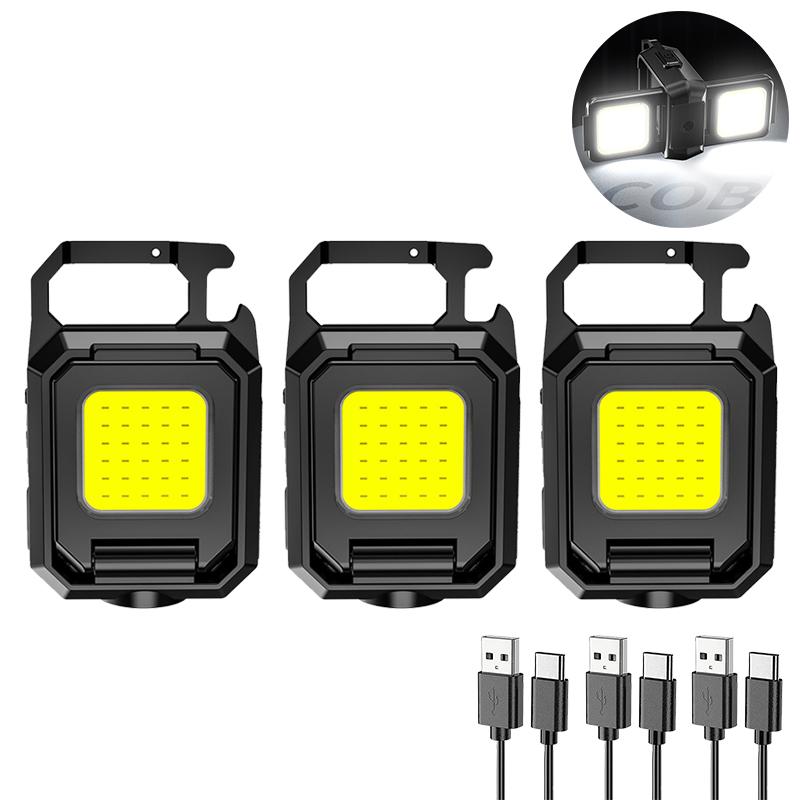 Mini Keychain Light Multifunctional Camping Clip Flashlight USB Rechargeable Outdoor LED Portable Bright Work COB Pocket Lantern