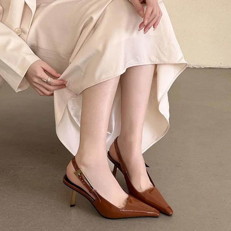 Мода 2025 Весна Новые Женские Туфли-Лодочки Темпераментный Острый Носок Мелкие Сандалии С Ремешком и Пряжкой Тонкий Высокий Каблук Платье Вечерние Туфли