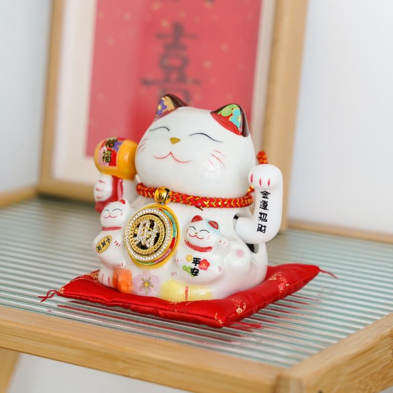 5-дюймовый керамический манящий кот, машущий рукой, кот Плутос, работающий на батарейках, Манеки Неко, украшение для дома, счастливый кот, лучший подарок
