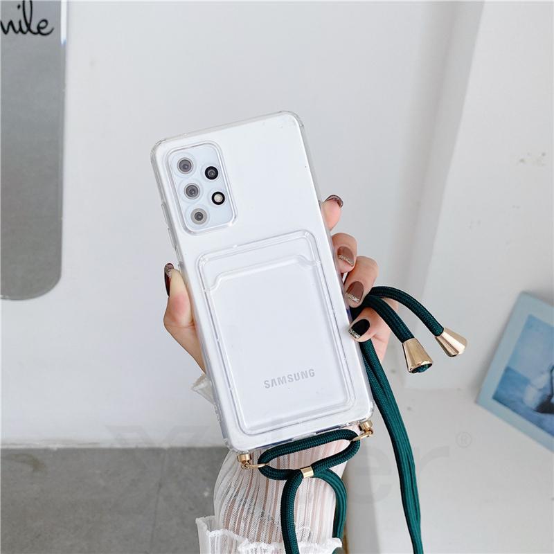 Мягкий прозрачный чехол из ТПУ с ремешком для карты для iphone 14 13 12 11 pro X Xr Xs max/Samsung S22 S21 S20 A13 A23 A33 A53 A12 A22 A32 A52 A72/Redmi 10 9 9A 9C 9T