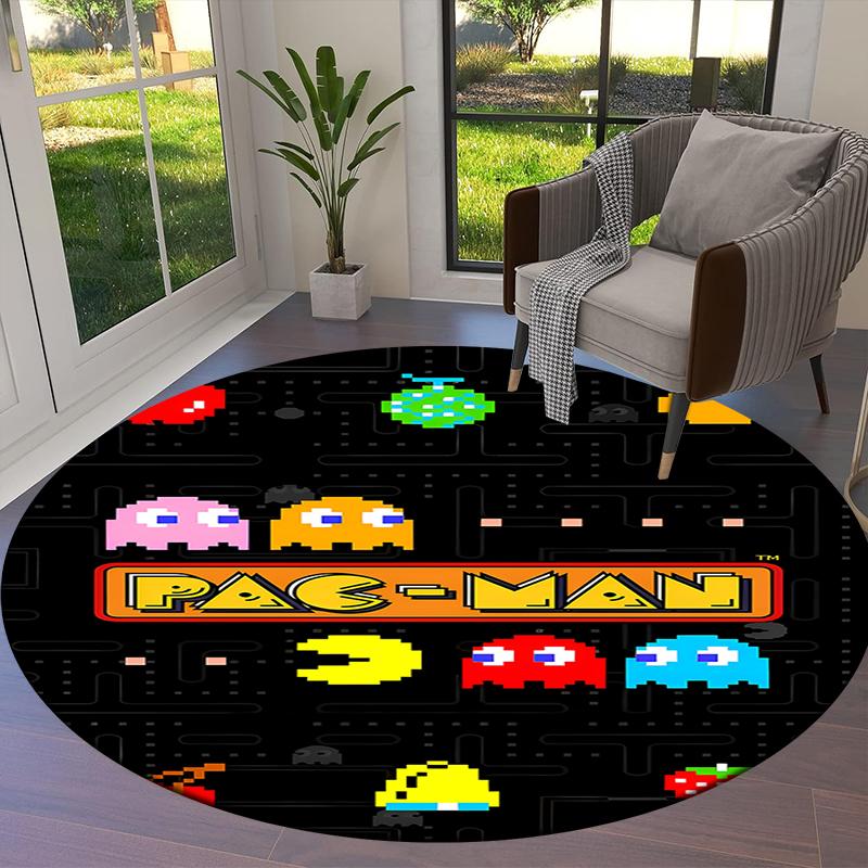 Круглый ковер Pac-Man, Ковер для гостиной, спальни, дивана, игровой комнаты, Нескользящий коврик для пола