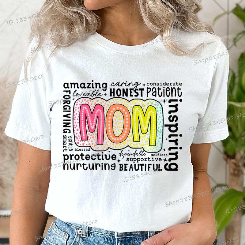 Retro Mother Fashion Casual Tops Gift for Mom Funny T Shirts Mothers Day Classic Tops Mom Life Printed Tshirt Womens Clothing