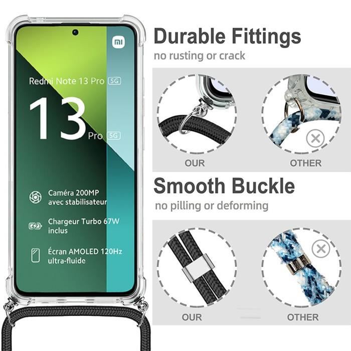 Чехол - E.F.CONNECTION - Для Xiaomi Redmi Note 13 Pro 5G - Ударопрочный - Ультрапрозрачный - Шнурок Темно-зеленый