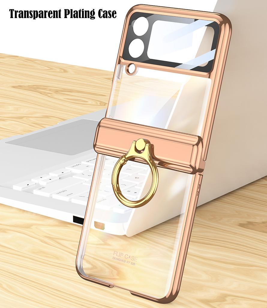 Прозрачный чехол с покрытием для Samsung Galaxy Z Flip 4, чехол на магнитной петле с кольцевым держателем для Samsung Z Flip 4, 5g, чехол на шарнире