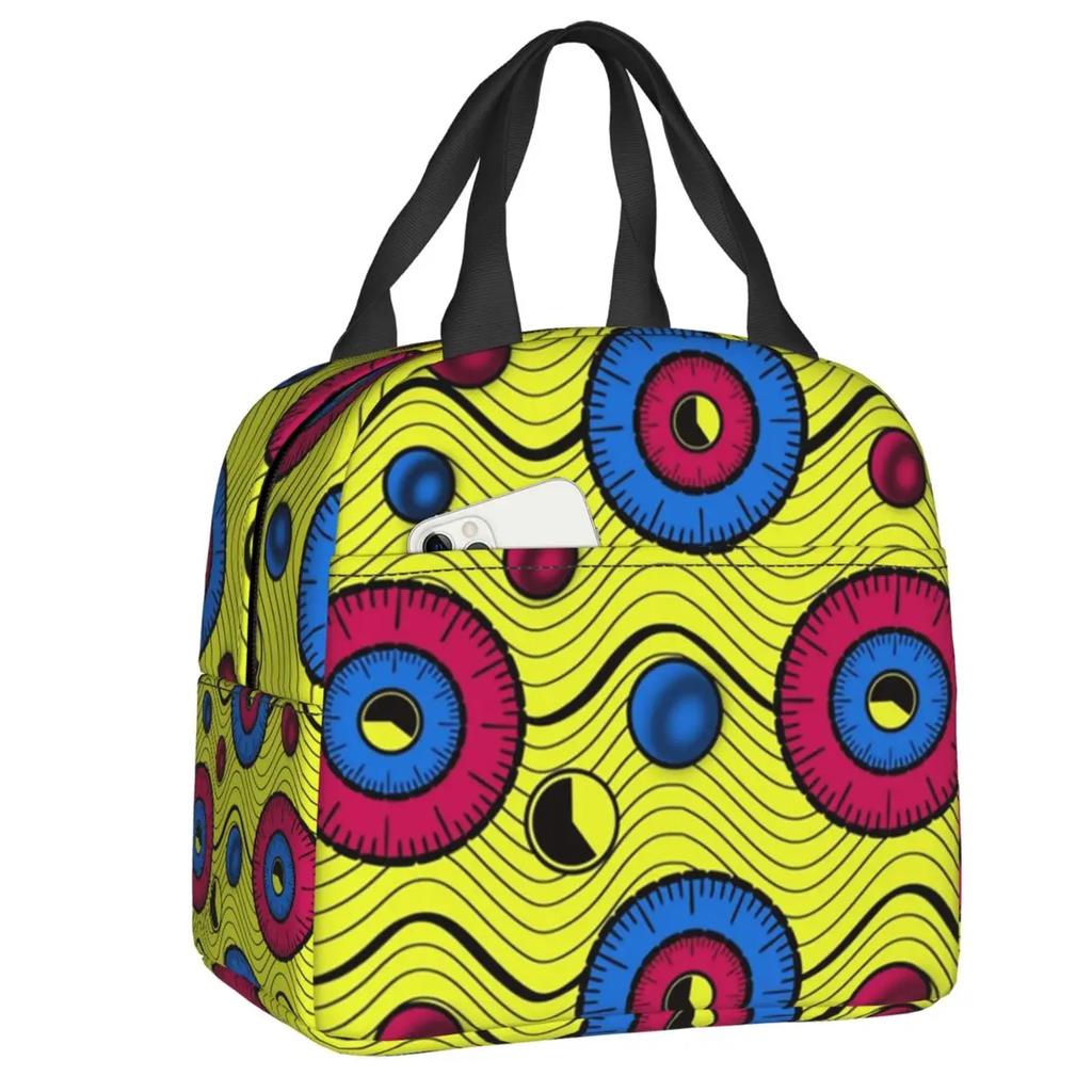 Пользовательские Африканский Анкара восковой принт желтый подушка сумка для обеда женский холодильник термоизолированный ланч-бокс для детей школьного возраста