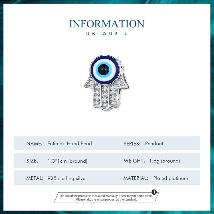 BAMOER из стерлингового серебра 925 пробы, бусины Фатимы, подвески в виде глаз дьявола для женщин, оригинальный браслет и браслет, ювелирные украшения