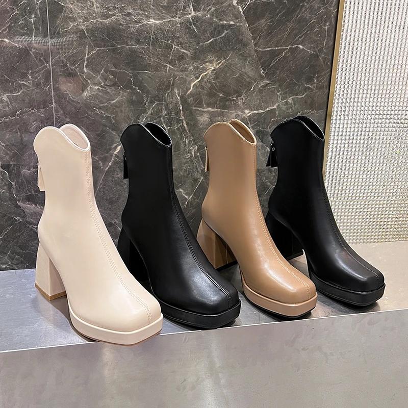 Fashion Plus Size 43 Women Victorian Ankle Boots Leather Lace Heel Shoes for Women Lace Up Spliced Fashion Ladies High Heels Woman Boots