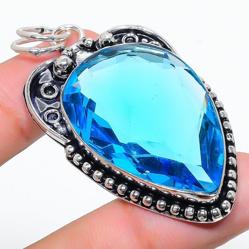 Подвеска из натурального лондонского голубого топаза из стерлингового серебра 925 пробы 2,40 дюйма C1p12