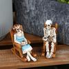 Skeleton Couple Figurine Resin Male And Female Skeleton Ornament Skeleton On Rocking Chair Statue for Halloween Mantel Shelf Decor