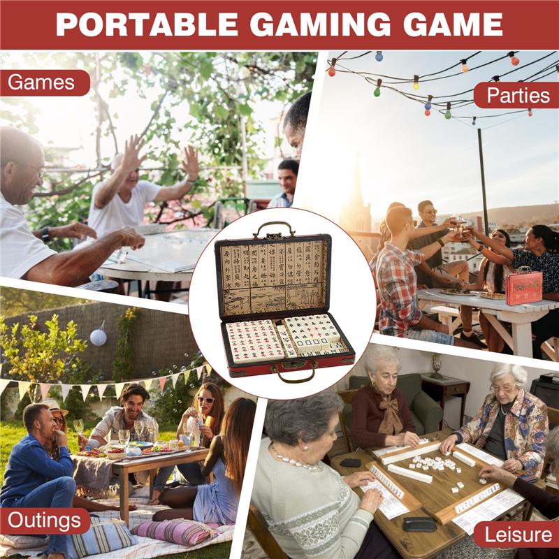 144 Tiles Mini Chinese Numbered Mahjong Set with Antique Storage Box Chinese Traditional Mahjong Family Tabletop Game Leisure