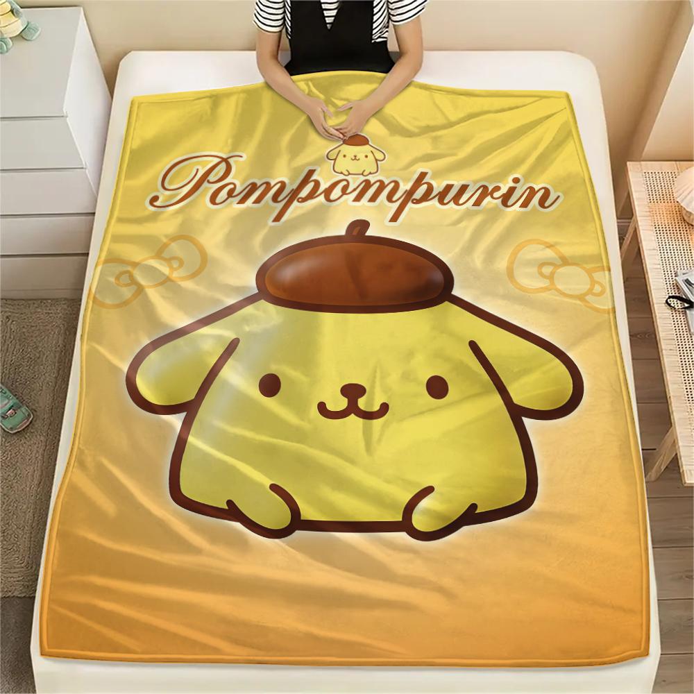 1 шт. Фланелевое одеяло с принтом Pompompurin, Высокое качество, Для всех сезонов, Декор для дома, Тепло и уют, Идеально для Рождественских подарков