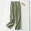 Women's Summer High-Waisted Drapey Linen Straight-Leg Pants - Slimming, Semi-Elastic, Wide-Leg, Casual, Long Cotton Linen Pants