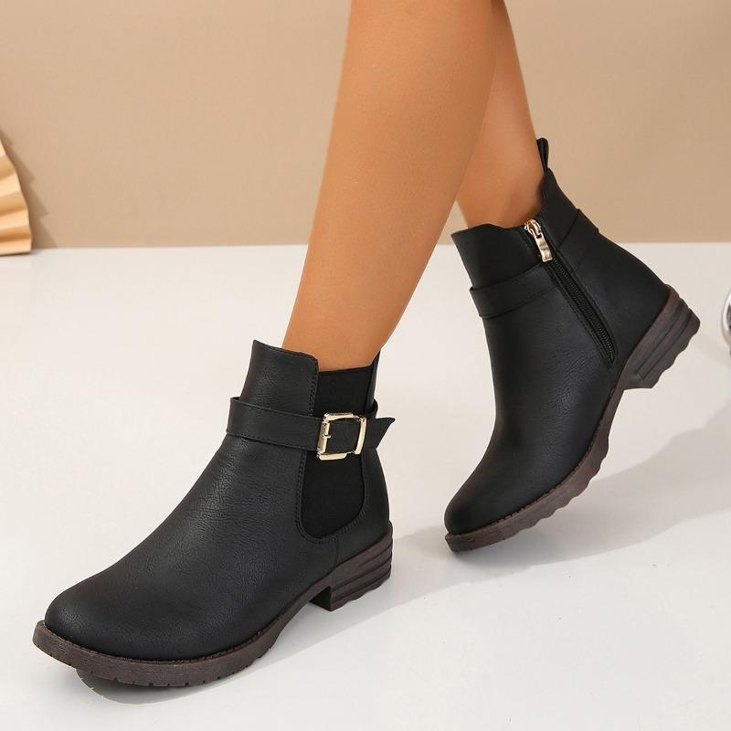 2024 Горячая Распродажа Туфли для женщин Молния Женские сапоги Зимние Круглые Носки Твердые Короткие Ботинки На Низком Каблуке Zapatos De Mujer