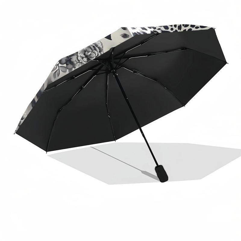 1pc Black and White Floral Pattern Umbrella with Plastic Handle,Suitable for All Seasons Umbrellaptys26006