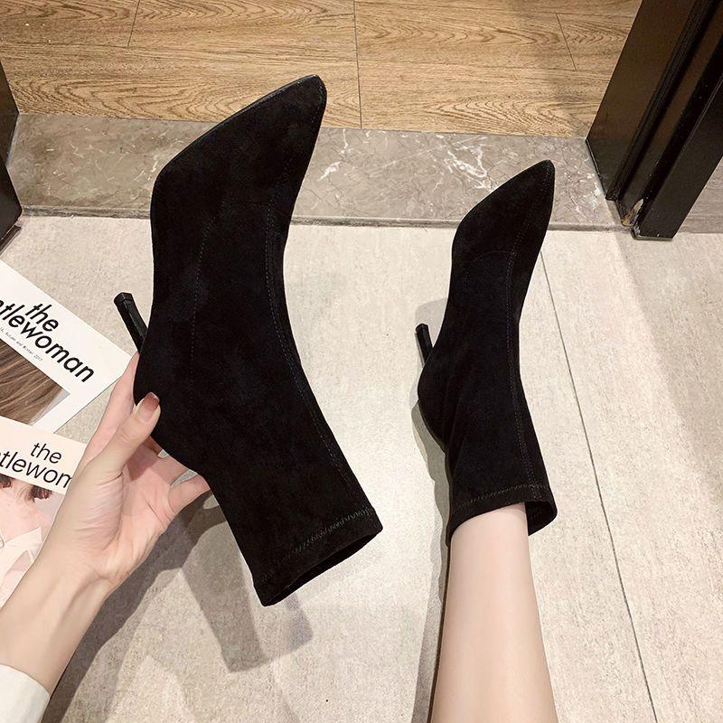 Women's Ankle Boots Elegant With Medium Heels Short Shoes For Woman Elastic Footwear Suede Sock Booties Stylish Y2k Pu Hot