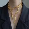 Punk Multilayer Metal Alloy Gold Black Color Cool Bendy Snake Necklace Bracelet for Women Men Chunky Jewelry