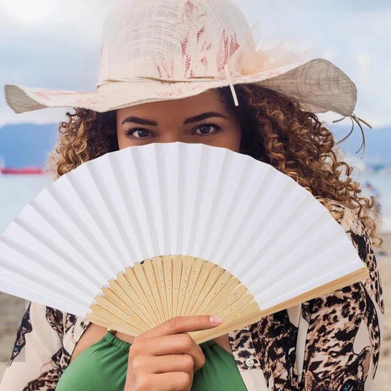 10/20/30 шт. Белый складной бумажный веер, портативный китайский бамбуковый веер, свадебные подарки для гостей, украшение на день рождения, детская живопись