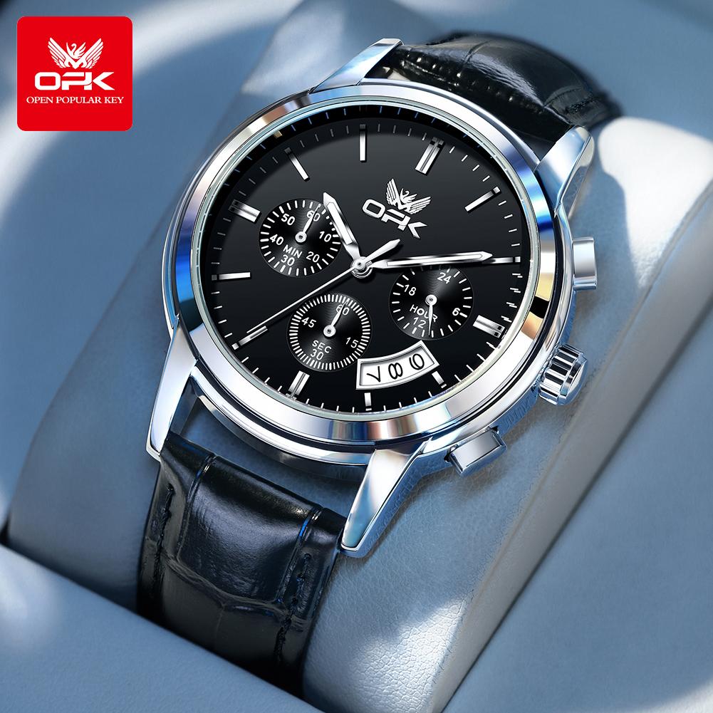 OPK 6051 Watches For Man Classic Fashion Chronograph Auto Date Waterproof Luminous Men's Wrist Watches Original Quartz Man Watch