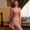 Robe Suit Women's Sexy Satin Lace Deep V Suspender Nightgown Comfortable Jacket Solid Color Robe for Women