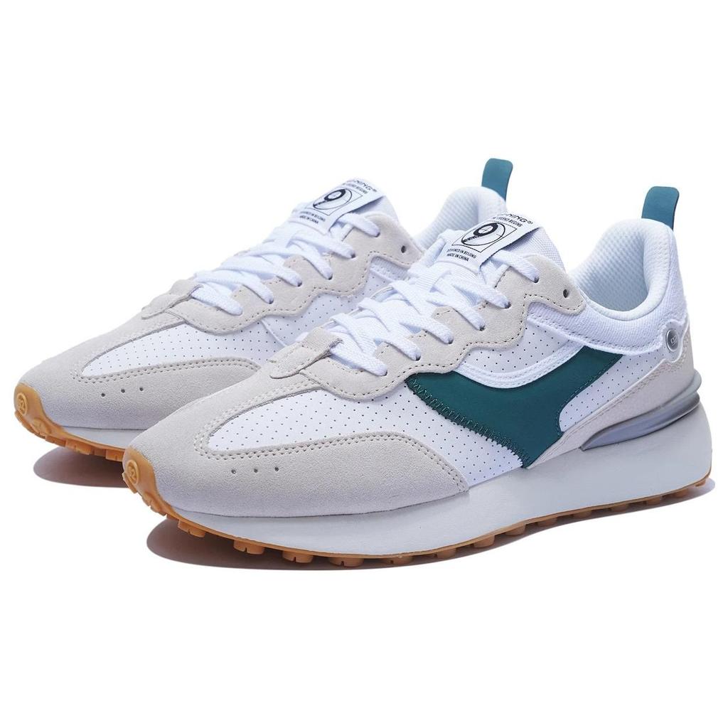 Li Ning Fangyuan Классические синтетические кожаные прочные дышащие низкие спортивные повседневные туфли мужские кроссовки белые серые зеленые AGCT047-1