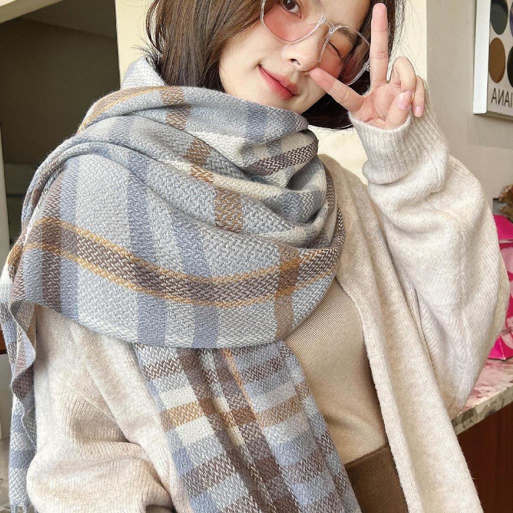 Женские зимние теплые осенние шарфы-накидки Женские пледы Клетчатые шарфы Толстые большие шали