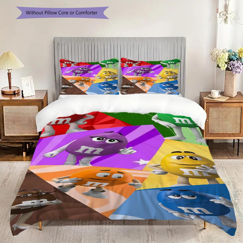 MMs Candy World Adventure Bedding(1 * duvet cover + 2 * pillowcase, without core) Christmas birthday gift Duvet cover and pillowcase