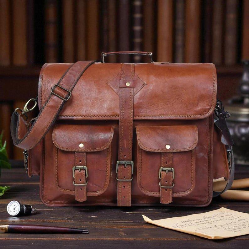 Leather Laptop Briefcase – Full-Grain Cowhide Shoulder Bag for Men & Women | Business Work Bag | Custom Gift for Professionals