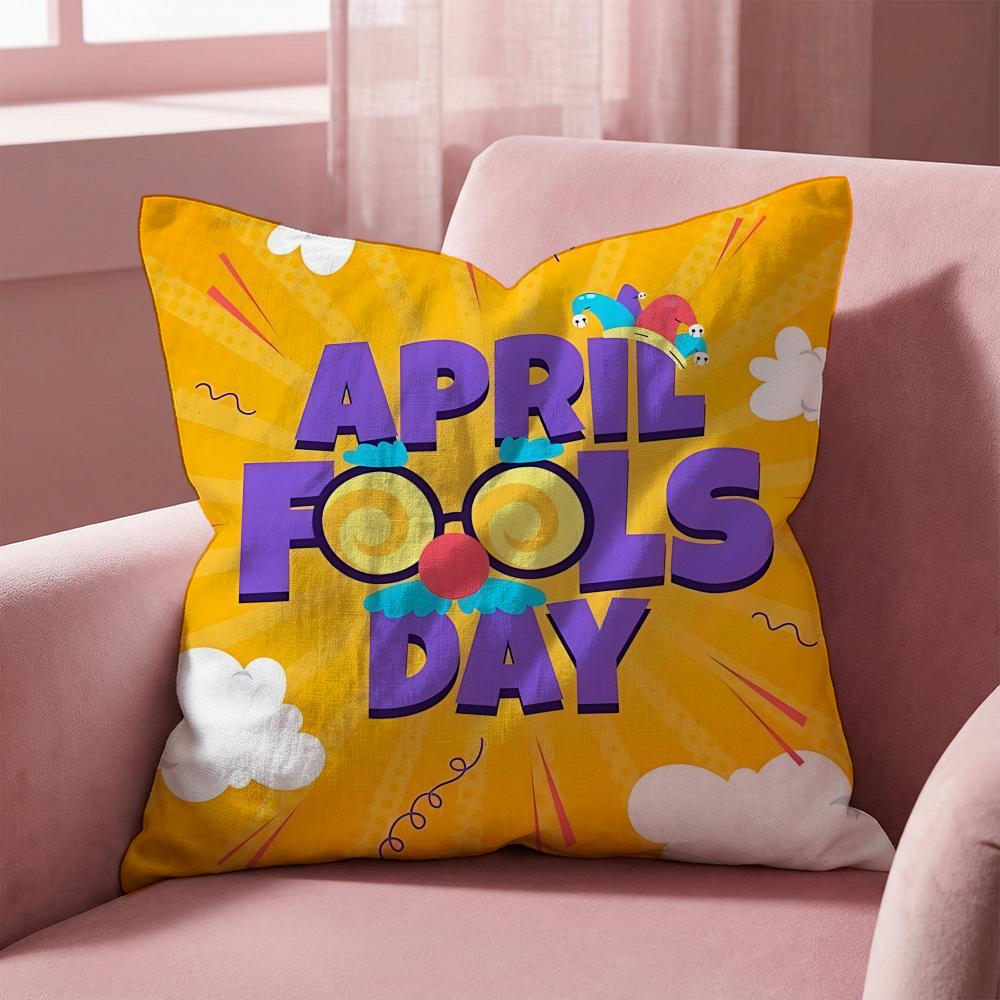 Holiday April Fools Day Cushion Cover MultiScene Pillow Cover for Home Car Reversible Soft Durable for Daily Use