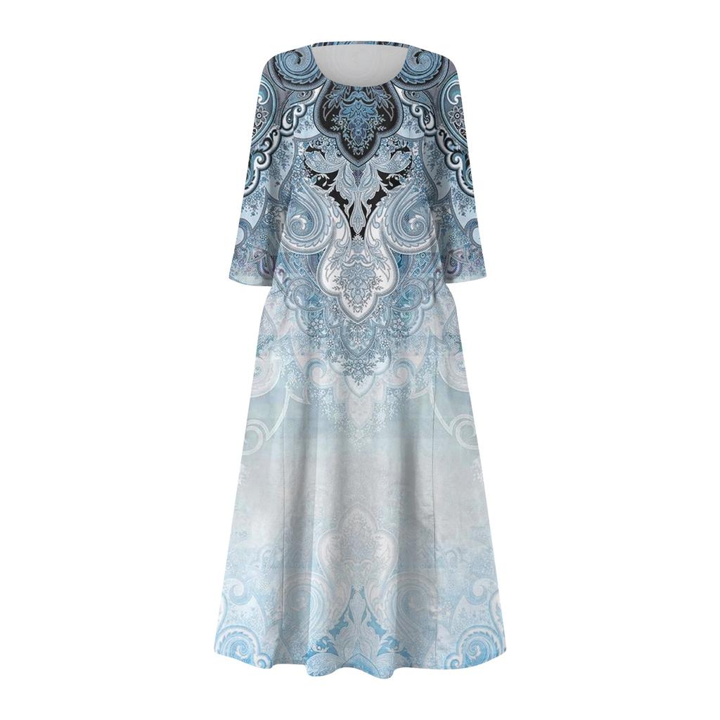 Женское модное повседневное свободное карманное платье с круглым вырезом и рукавами 3/4