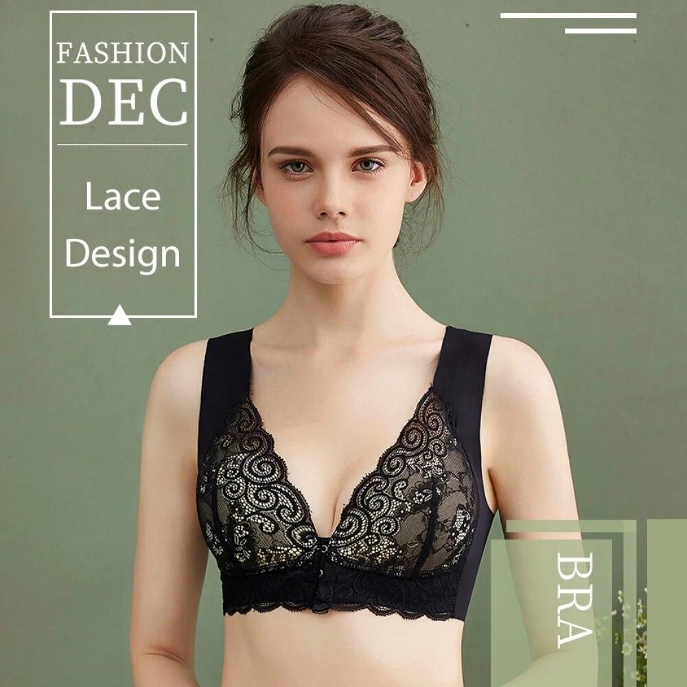 Женский кружевной бюстгальтер без косточек с подкладкой, беспроводной бюстгальтер, кружевной бюстгальтер с цветочным принтом, застежка спереди, гладкий демисезонный бюстгальтер, кружевные бюстгальтеры, тонкий мягкий бюстгальтер пуш-ап