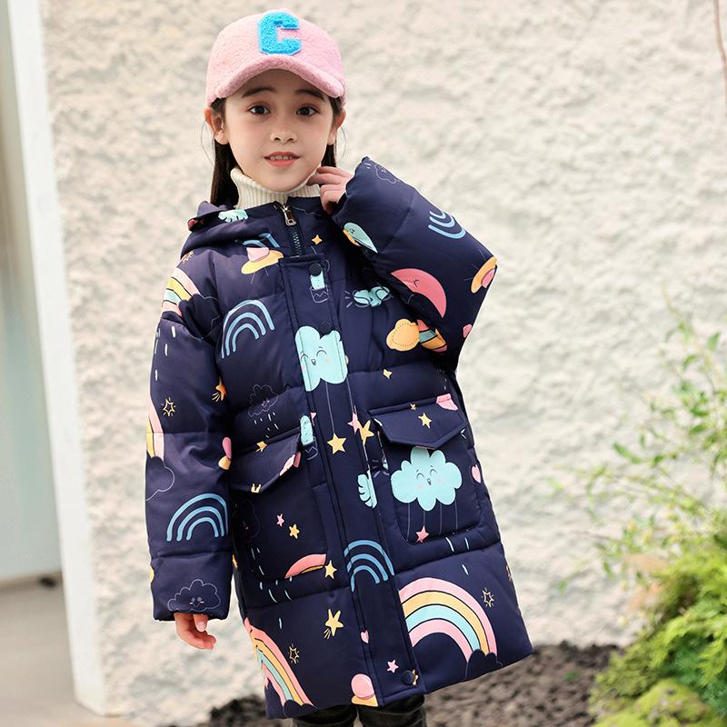 Зимнее длинное пуховое пальто для девочек, теплое и ветрозащитное, очень плотная детская верхняя одежда