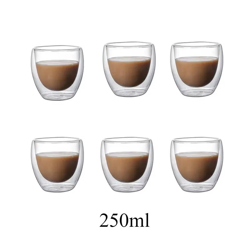 250 мл Двойная стенка Прозрачная стеклянная кофейная чашка с ручкой Двухслойная теплоизоляция Высокотемпературная чашка для сока и молока