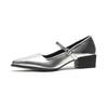 Fashion French Style Silver Black Mary Jane Shoes Pointed Toe Chunky Heel Ankle Strap Dress Shoes for Women Elegant Mid Heel Pumps 34-42