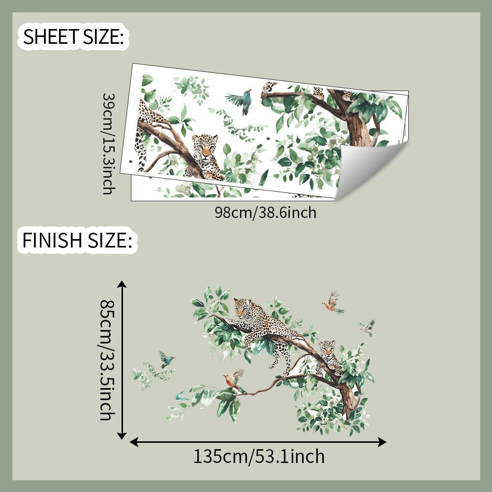 Деньги Леопард Ветви Птицы Спальня Гостиная Прихожая Дом Фон Украшение Наклейки на стену