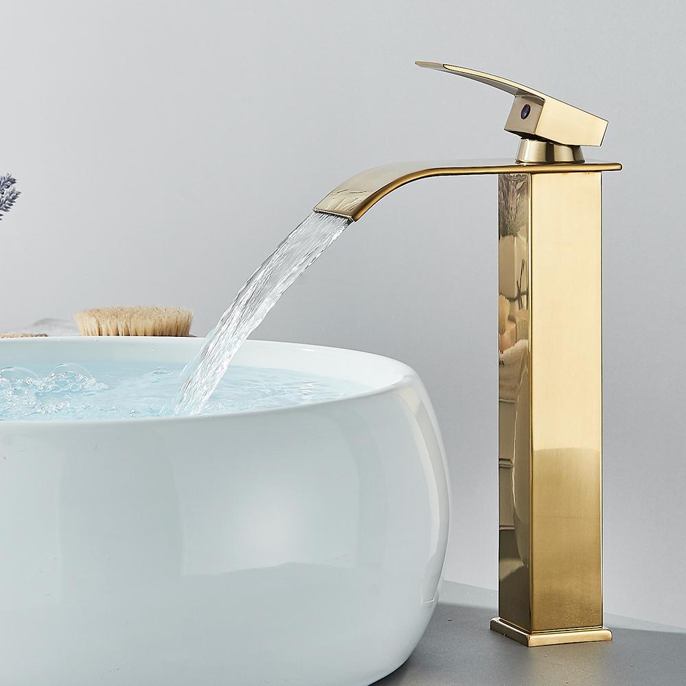 Quyanre Matte Black Waterfall Basin Faucet Single Handle Mixer Hot Cold Water Basin Crane Tap For Bathroom Wash Basin Mixer Tap