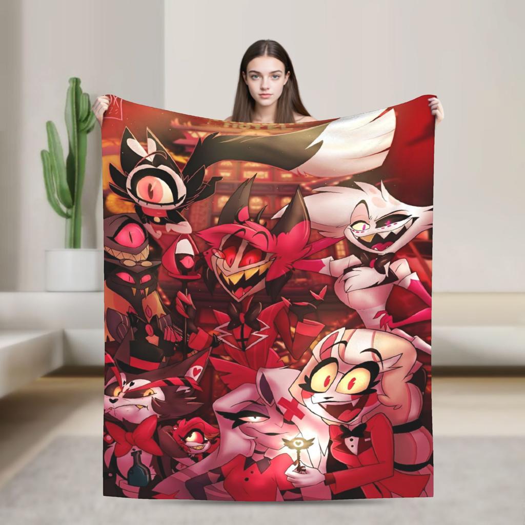 Hazbins Hoteles Anime manta suave avión viaje ropa de cama de felpa lanza esponjosa sala de estar colcha de franela funda de sofá cama
