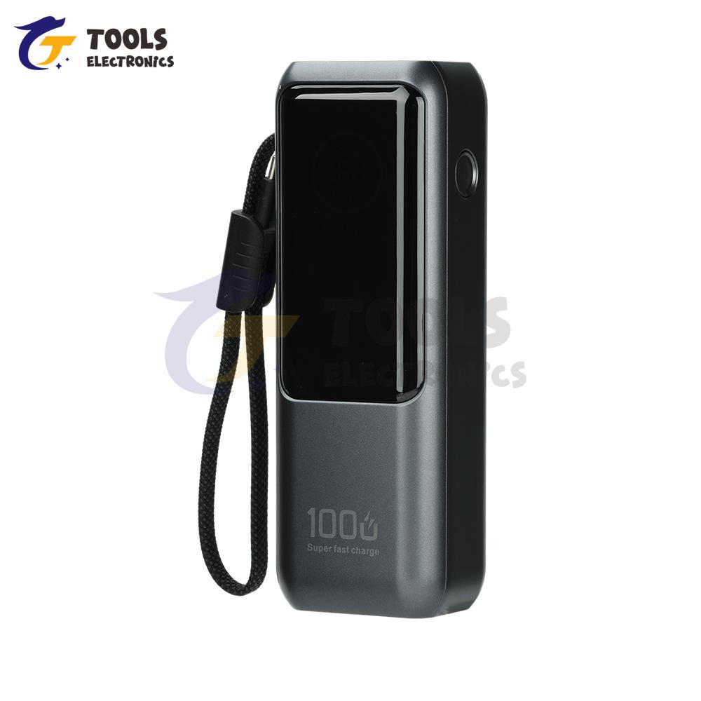 Power Bank 100 Вт PD Быстрая зарядка DIY Комплект Корпус для 4-х аккумуляторов 21700 со встроенным кабелем Серый Корпус Power Bank для электроники