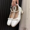 High Heels Women's 2025 New Chinese Pearl Chain Antique Mary Jane Shoes Square Head Light Mouth Thick Heel Single Shoes Women