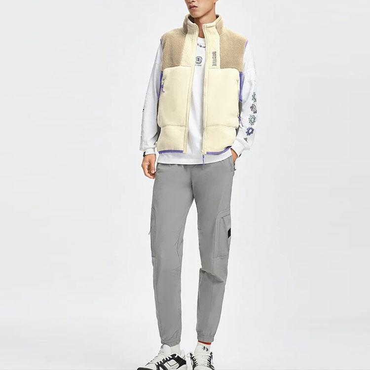 Li Ning Badfive цветной блок флис теплый свободный жилет с воротником-стойкой мужские жилеты хаки AMDR045-2