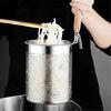 Farigrut Udon Strainer, Flat Bottom, Wooden Handle, Stainless Steel, with Hook, for Draining Pasta, Frying Dregs, and Noodles, Perfect for Boiling and