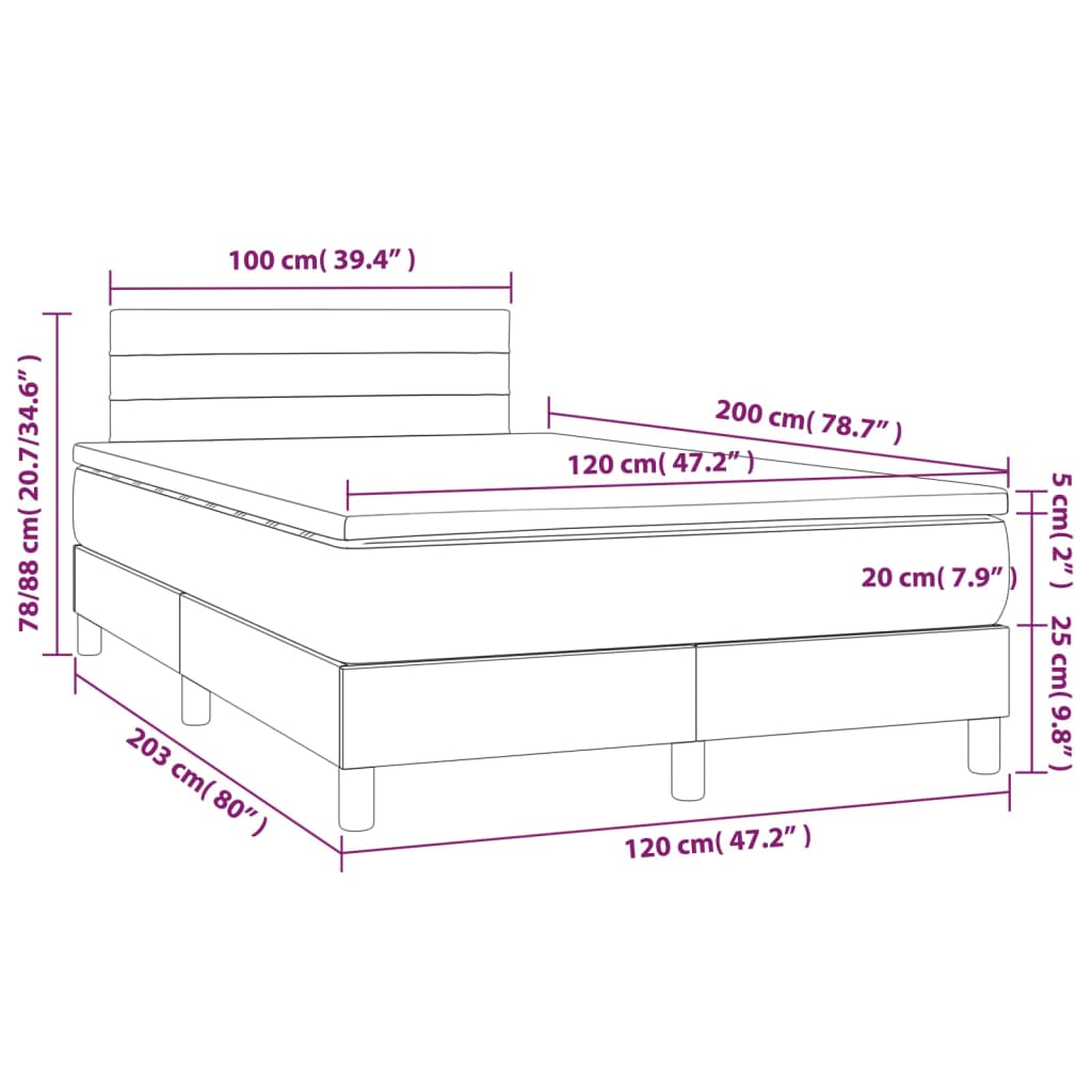 Box Spring Bed with Mattress Pink 120x200 cm Velvet