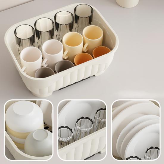 Countertop Utensil Caddy Dish Storage Box Efficient Draining Design Large Capacity Tableware Storage Container with Dustproof Lid