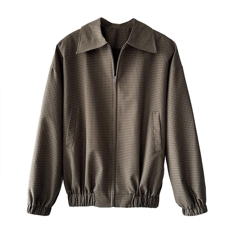 Оранжевое укороченное пальто Zhi в стиле ретро с лацканами в гусиную лапку - Универсальный осенний стиль