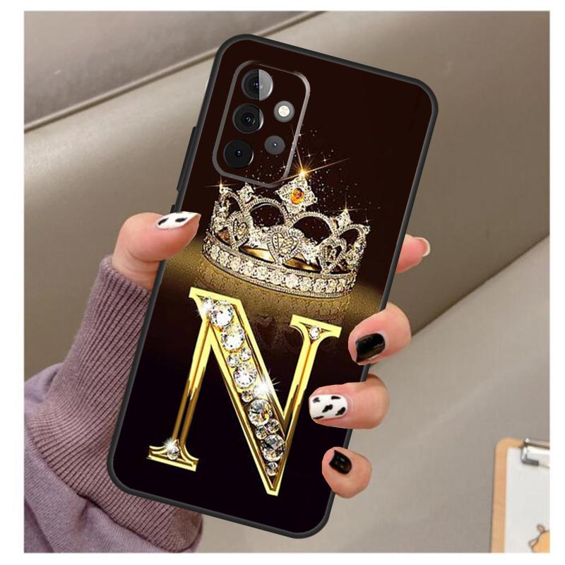 Чехол с золотым мраморным монограммой буквы для Samsung Galaxy A56 A16 A26 A36 A06 A52 A53 A33 A13 A34 A54 A14 A15 A35 A55 A22 A32